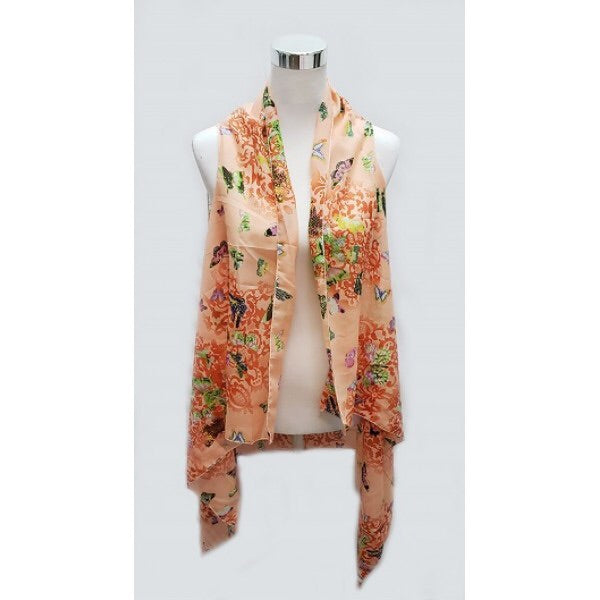 Peach Floral Short Scarf Vest