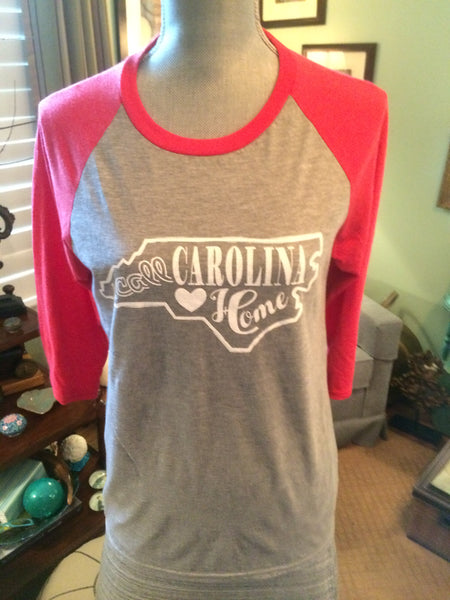 I Call Carolina Home Raglan Sleeves T-Shirt (Light Heather Gray Body/Royal Blue Sleeves)